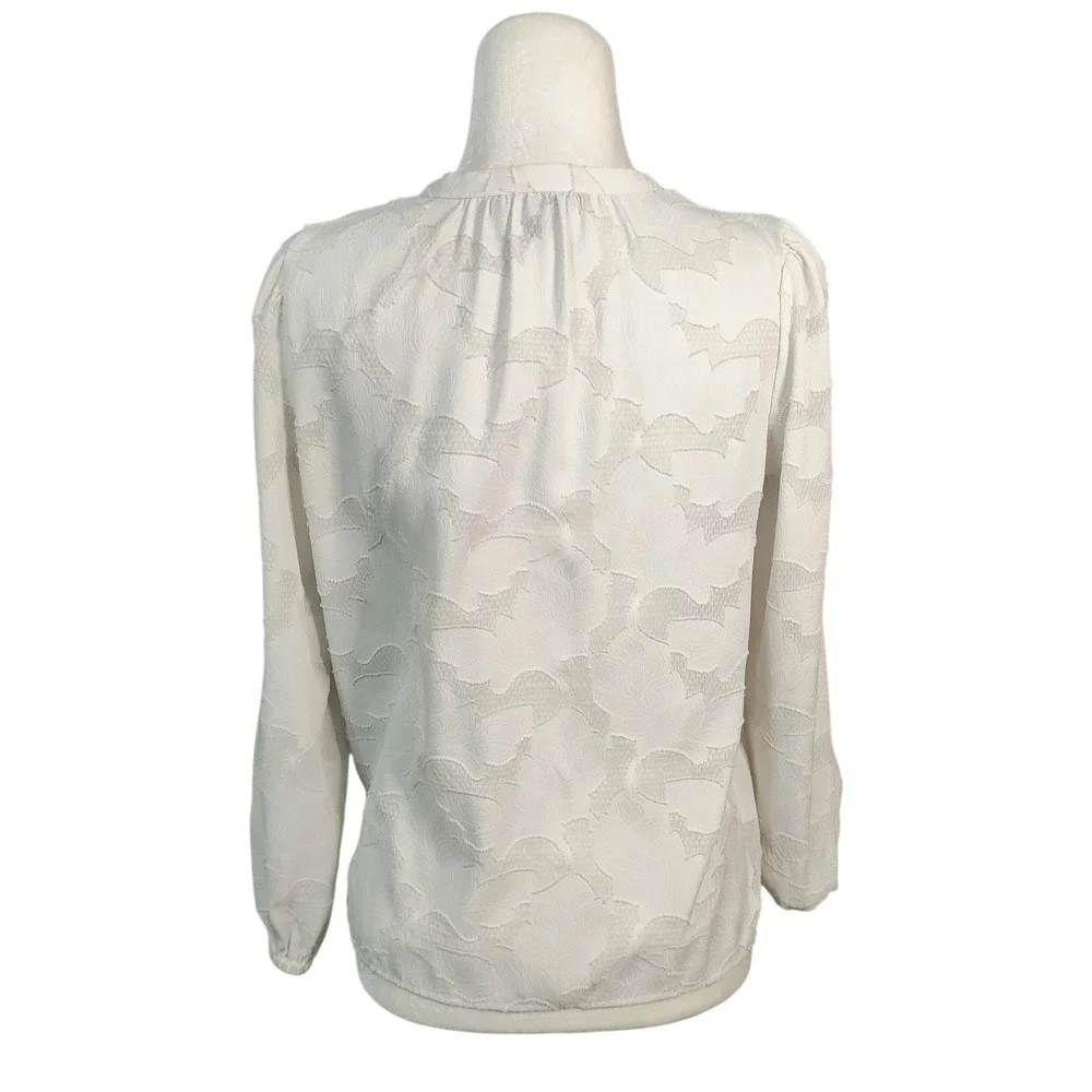 Banana Republic White Top Floral Jacquard Blouse Coquette Ethereal Petite Small